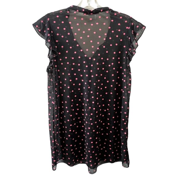 Robin's Nest Maternity | Sheer Black & Pink Polka Dot Blouse - Picture 2 of 7